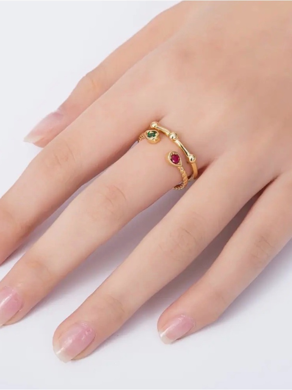 16K Gold Filled Multicolor Cz
Dotted Geometric Wrap Double
Band Ring - Picture 4 of 4